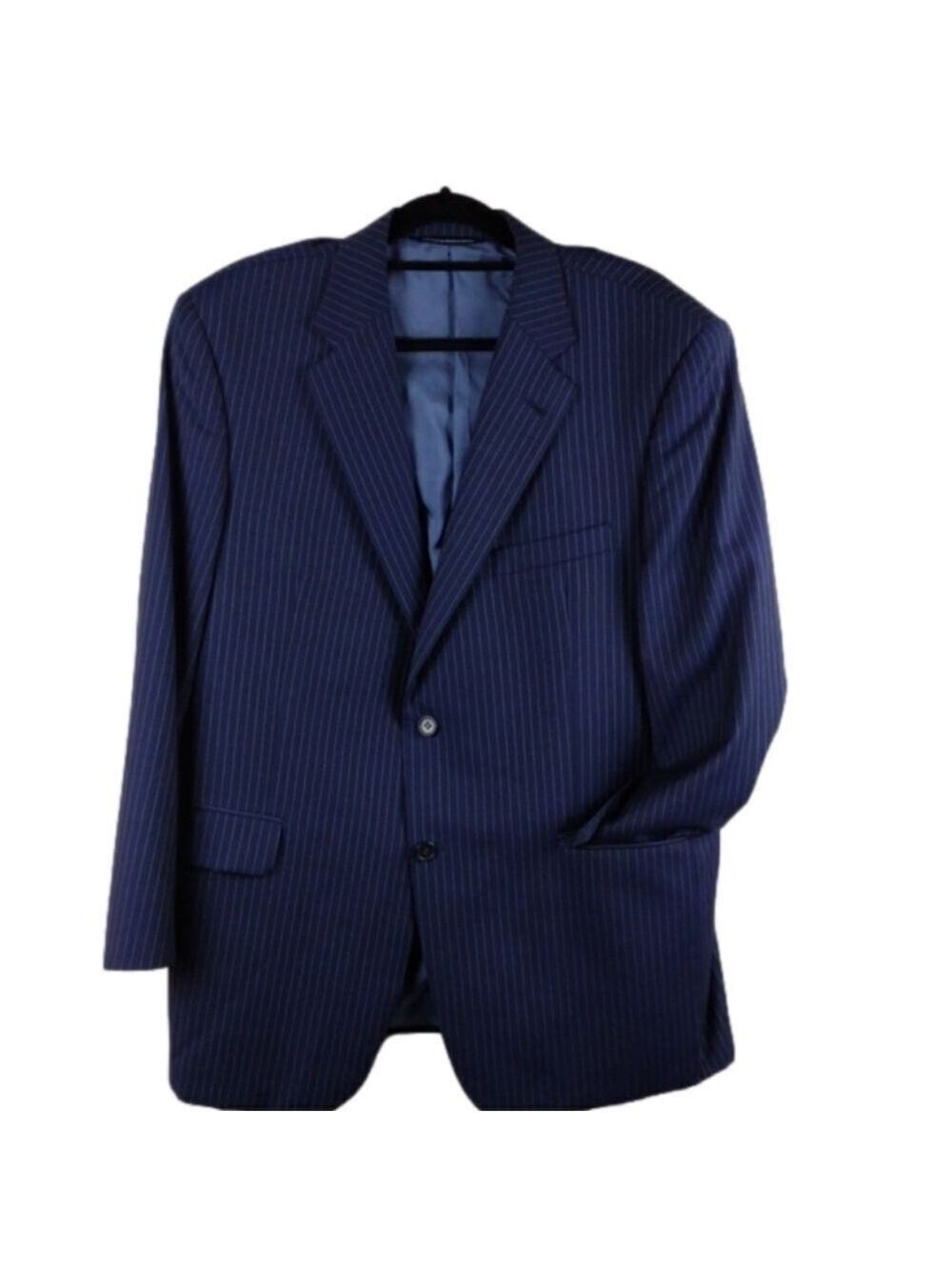 Coppley Navy Blue Pinstripe Wool One Notched Single-Breasted Classic Suit Jacket